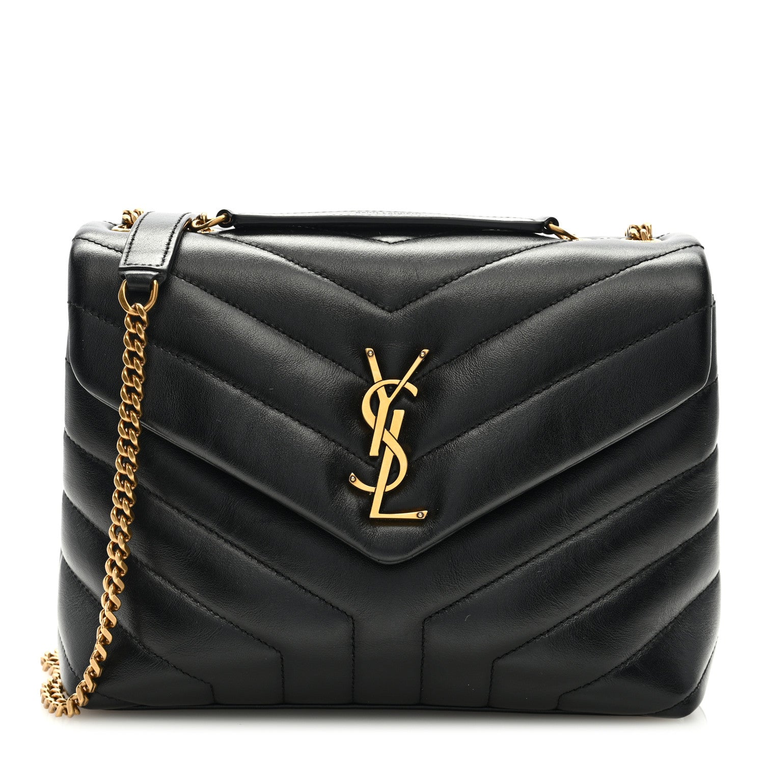 Saint Laurent Calfskin Y Quilted Monogram Small Loulou Chain Satchel Black 1 of 7