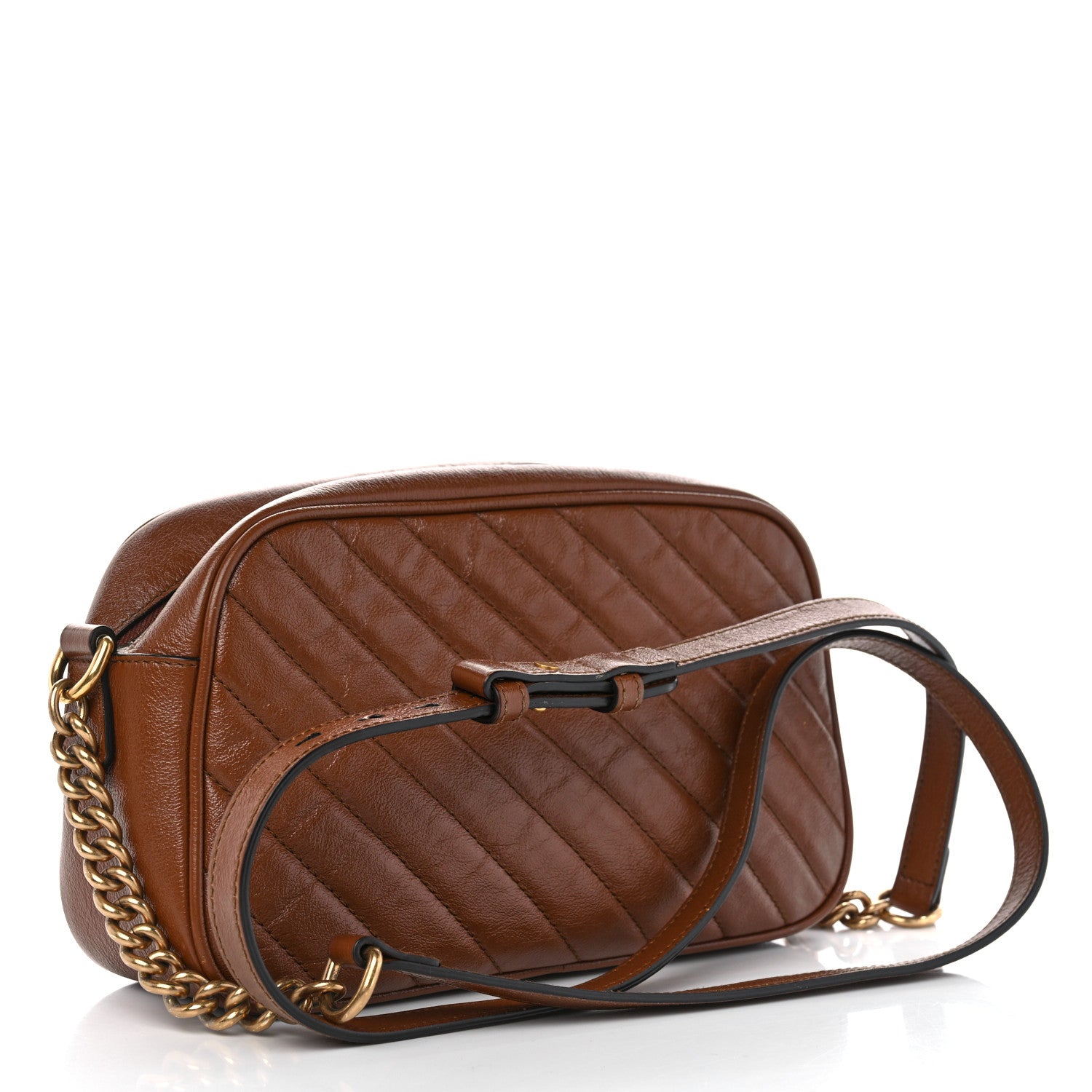 Gucci Glazed Calfskin Matelasse Diagonal Small GG Marmont Chain Shoulder Bag Cuir 3 of 14