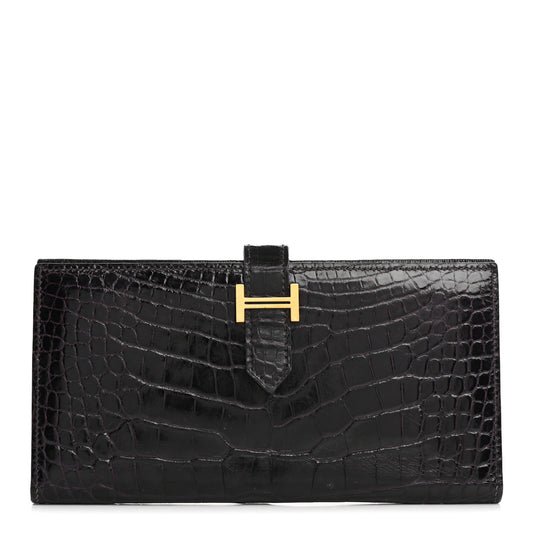 Shiny Alligator Bearn Gusset Wallet Aubergine