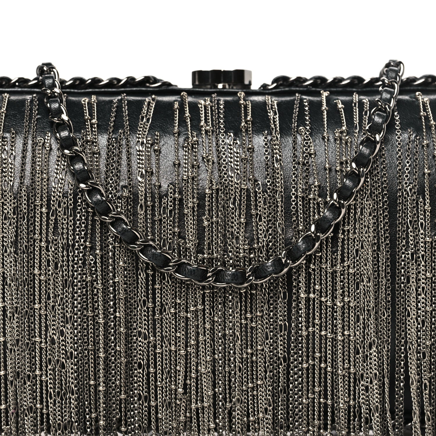 Chanel Lambskin Chain Fringe Clutch With Chain  Black 8 of 11