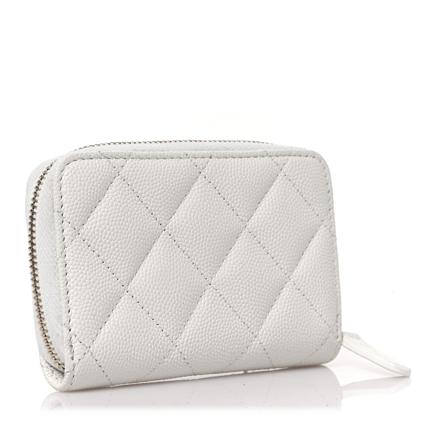Chanel Caviar Quilted Striated CC Zip Coin Purse White 3 of 7