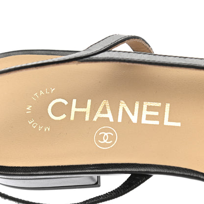 Chanel Goatskin Grosgrain Cap Toe CC Slingback Sandals 39.5 Black 7 of 8