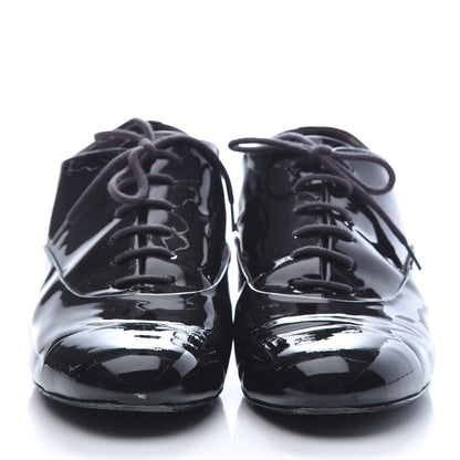 Chanel Patent Calfskin Pearl CC Lace Up Oxfords 38 Burgundy Black 5 of 10