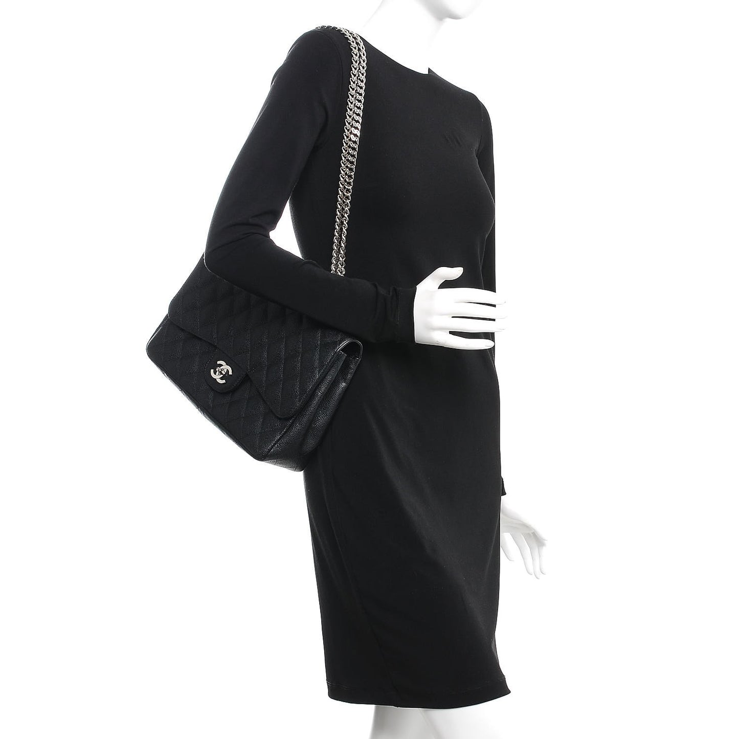 Caviar Quilted Jumbo Single Flap Bijoux Chain Black