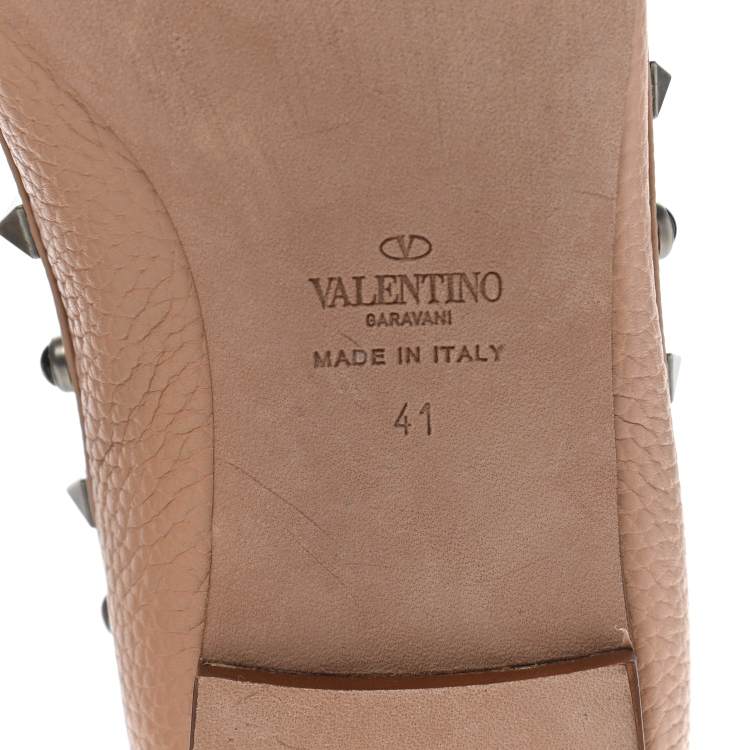 Valentino Garavani Pebbled Calfskin Onyx Rockstud Rolling Cage Ballerina Flats 41 Soft Noisette 6 of 9
