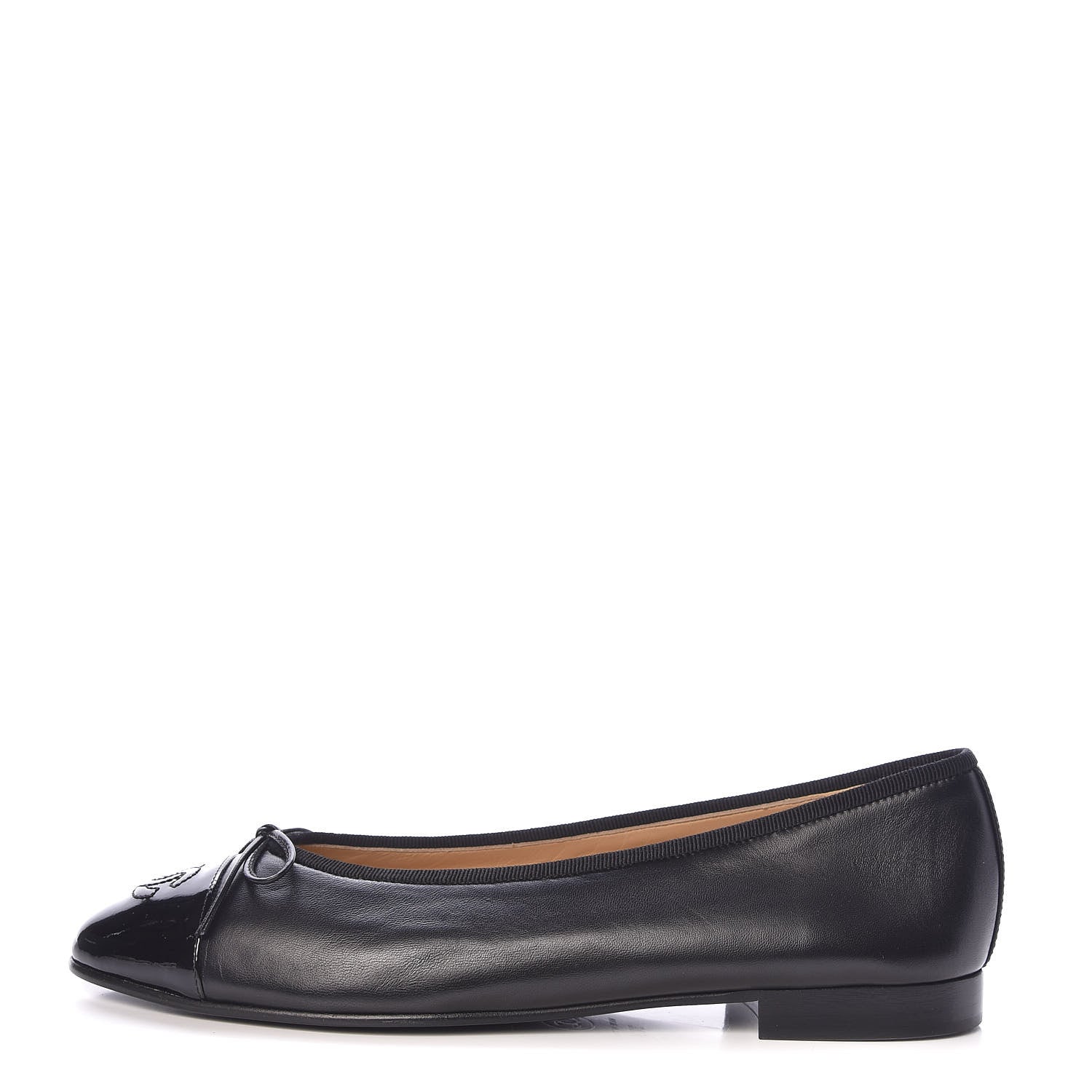 Chanel Lambskin Patent Cap Toe Ballerina Flats 38.5 Black 1 of 9