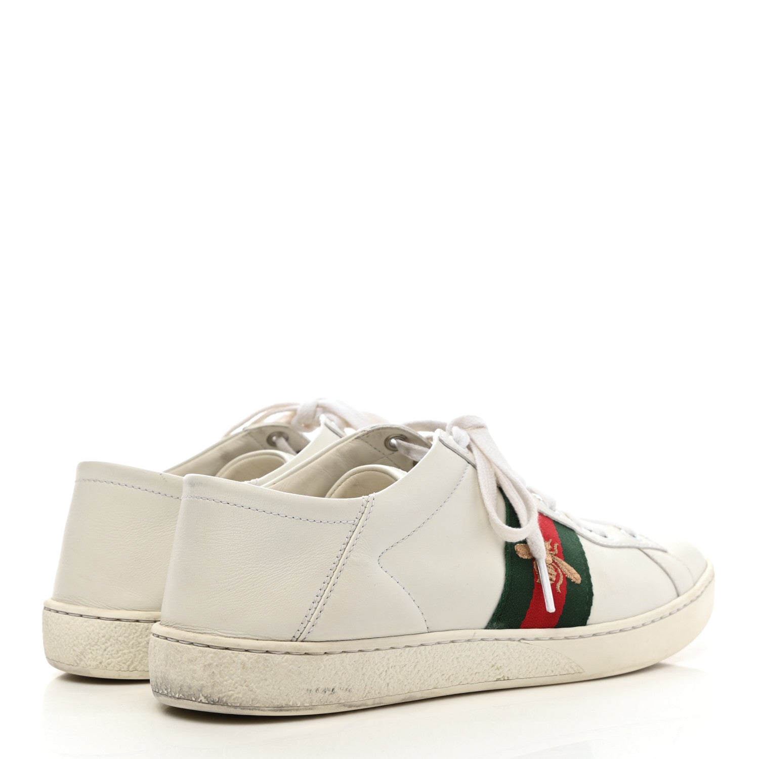 Gucci Calfskin Web Bee Embroidered Womens Ace Sneakers 38 White Green 4 of 18