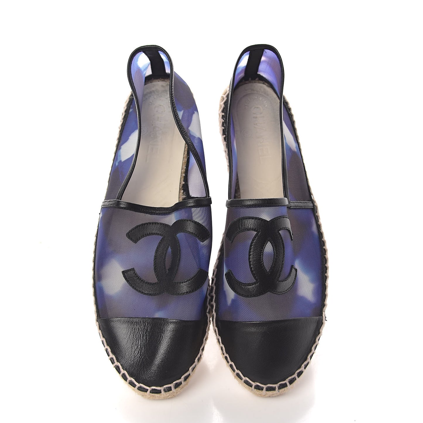 Mesh Lambskin Check Print CC Espadrilles 40 Blue Black White