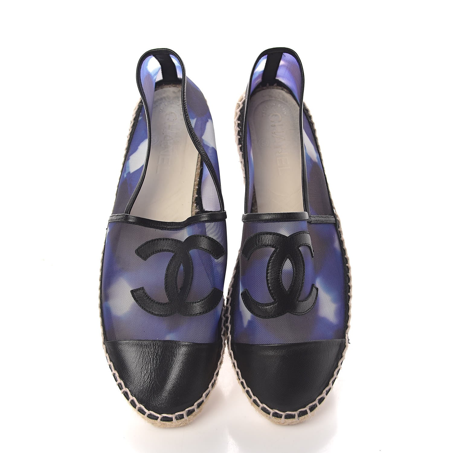 Chanel Mesh Lambskin Check Print CC Espadrilles 40 Blue Black White 8 of 16