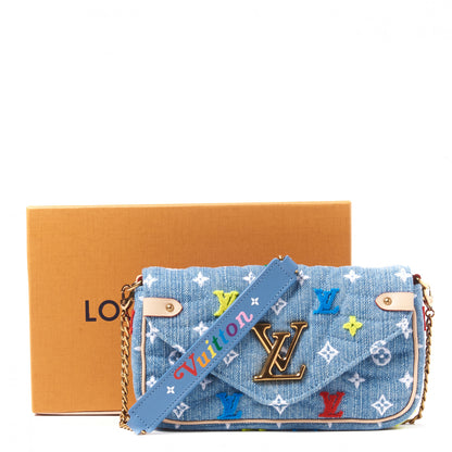 Louis Vuitton Embroidered Monogram Denim New Wave Chain Pochette Blue 9 of 9