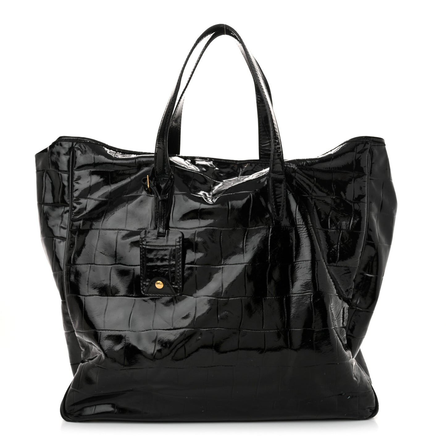 Patent Crocodile Embossed Raspail Tote Black