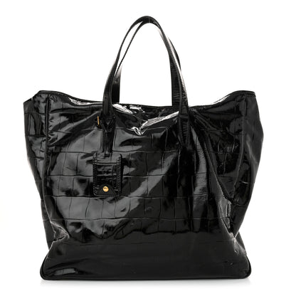Saint Laurent Patent Crocodile Embossed Raspail Tote Black 1 of 9