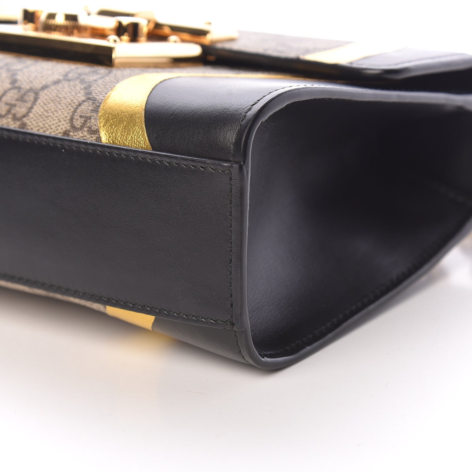 Gucci Calfskin GG Supreme Monogram Small Padlock Shoulder Bag Black Gold 6 of 14