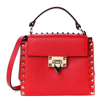 Valentino Garavani Pebbled Calfskin Rockstud Overlay Flap Top Handle Bag Rouge Pur 1 of 4