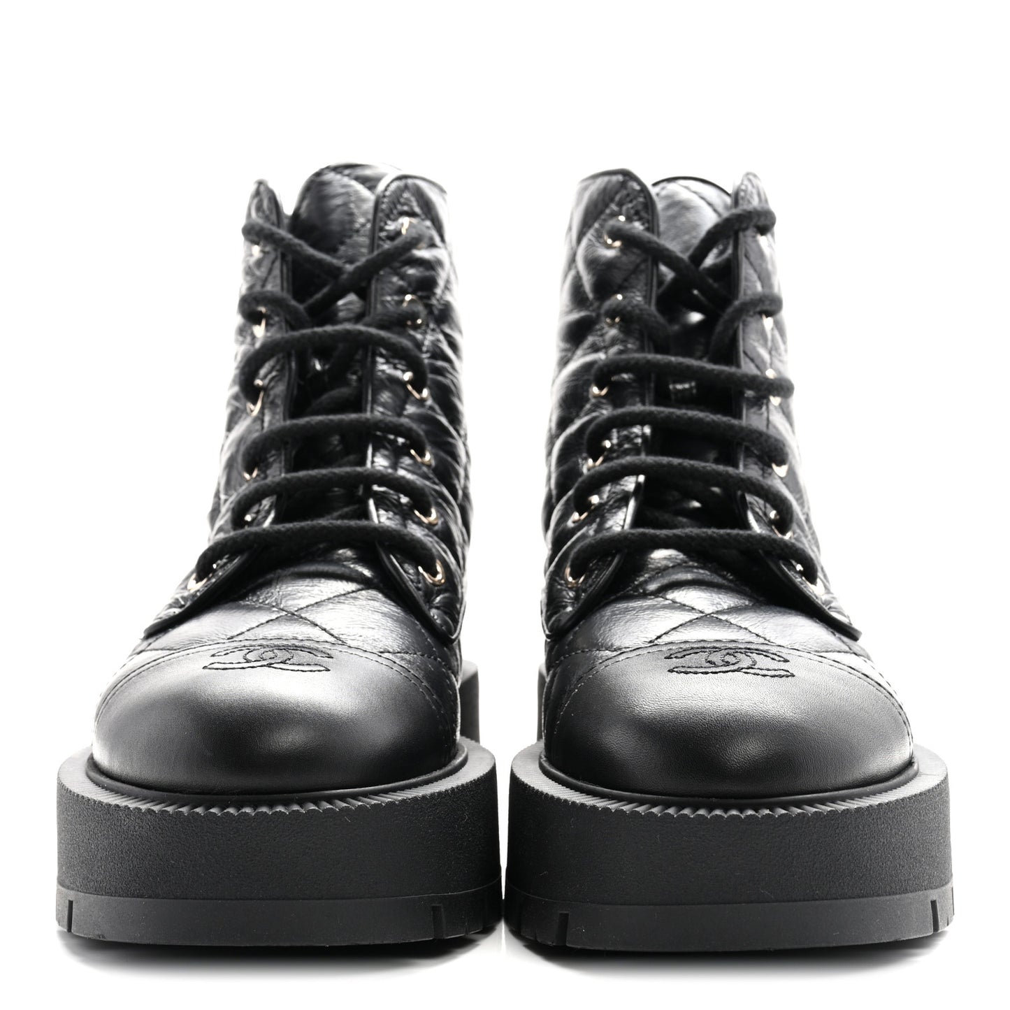 Crumpled Lambskin Quilted Platform Lace Up Combat Boots 39 Black
