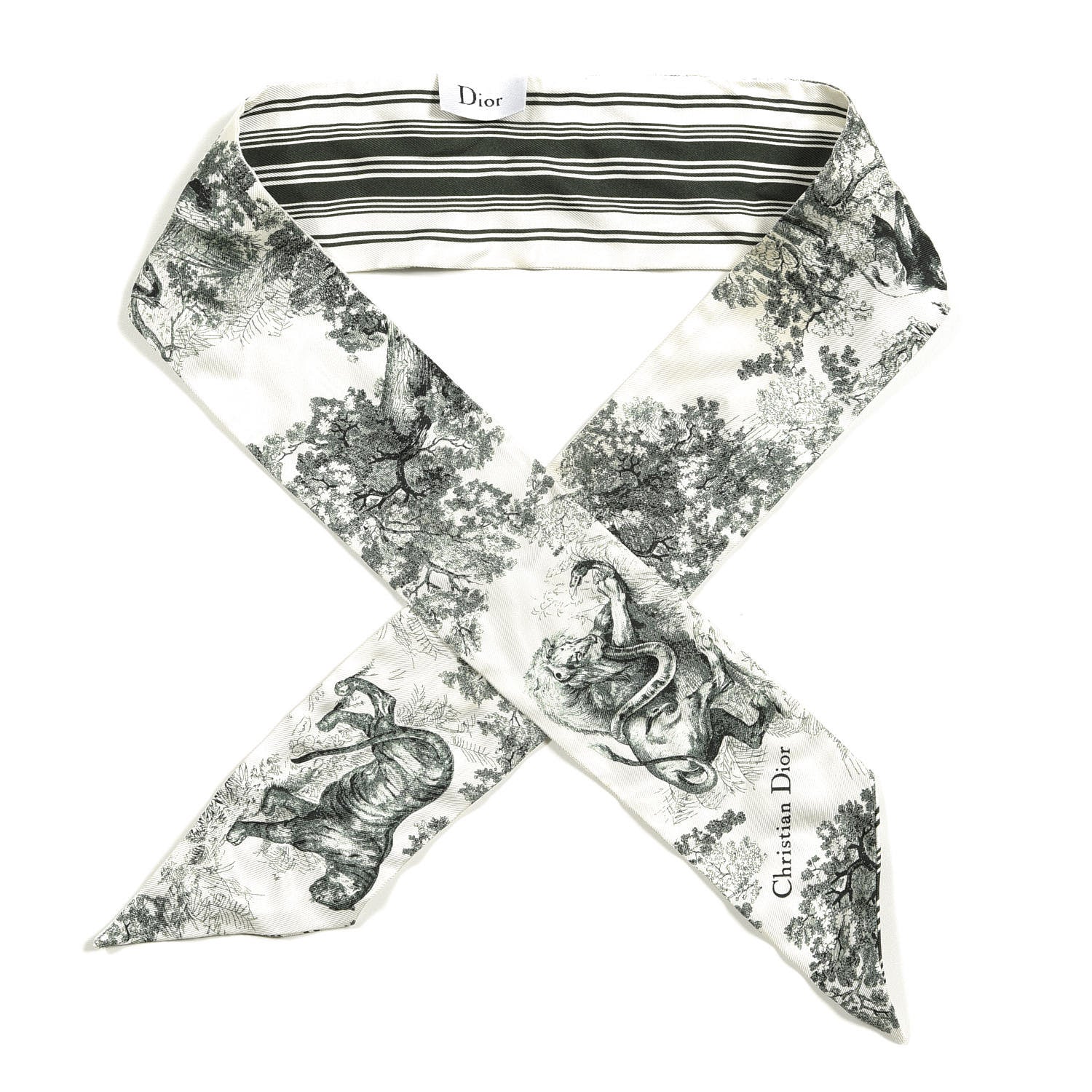 Christian Dior Silk Toile De Jouy Mitzah Scarf Green 1 of 3