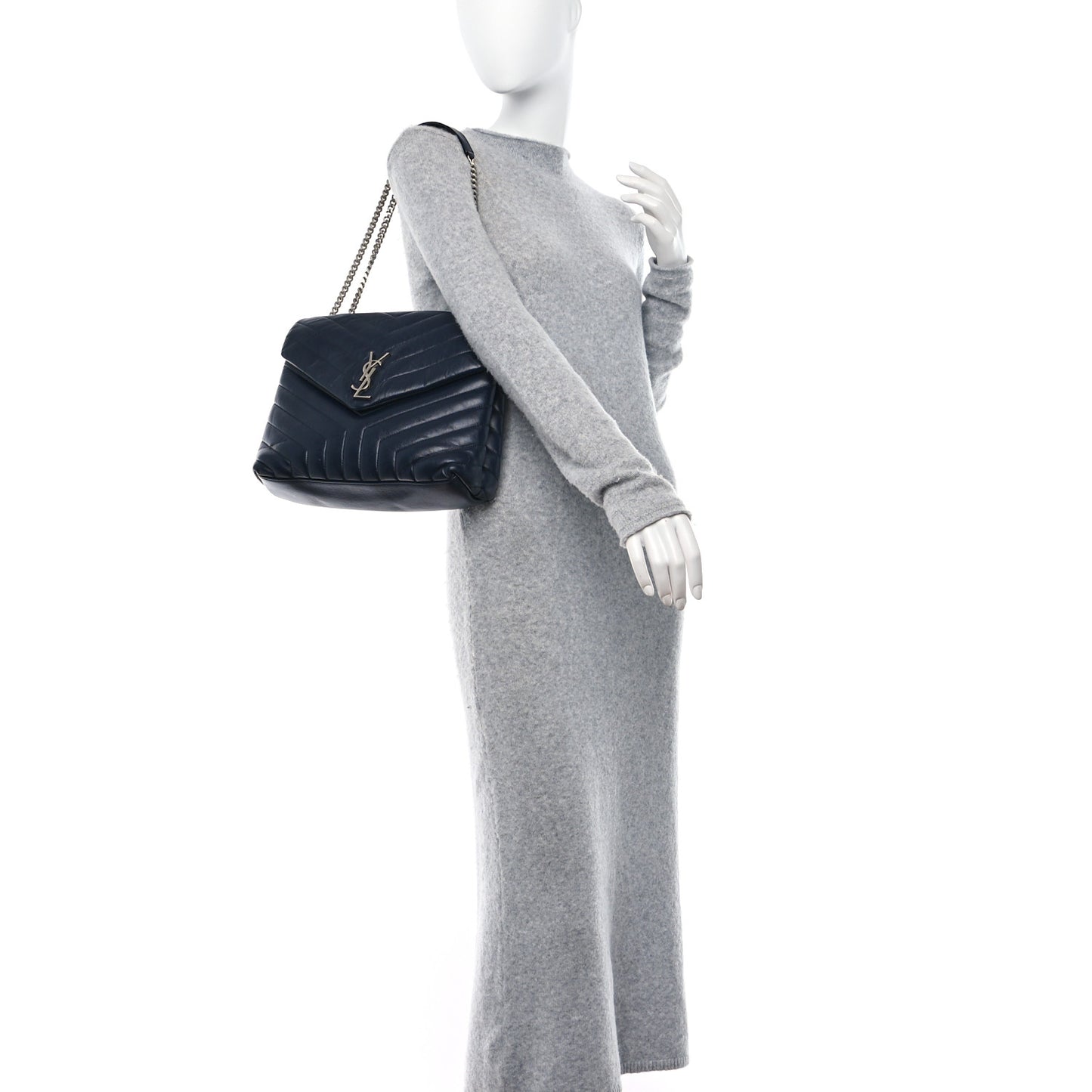 Calfskin Y Quilted Monogram Medium Loulou Chain Satchel Denim Blue