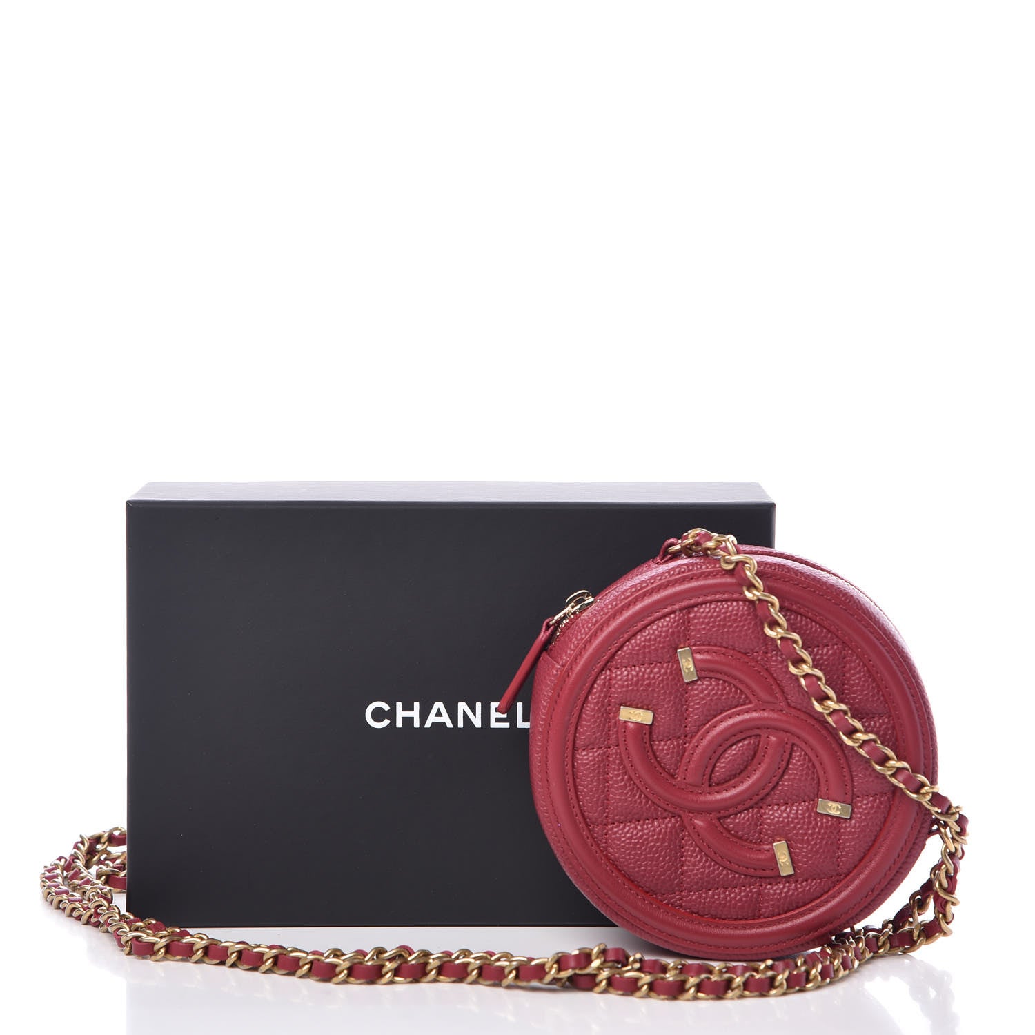Chanel Caviar Quilted Round Filigree Crossbody Red 8 of 8