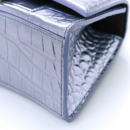 Balenciaga Metallic Calfskin Crocodile Embossed Hourglass Top Handle Bag XS Lilac 8 of 9