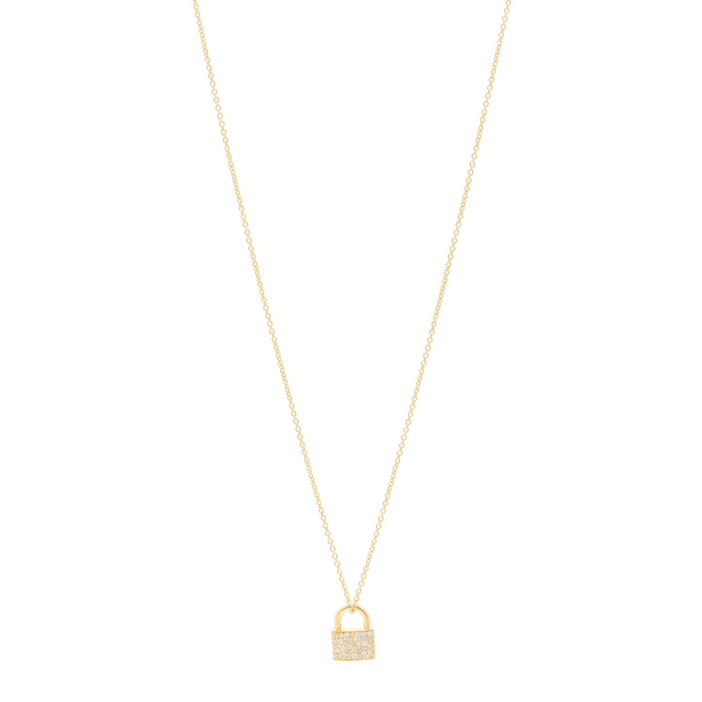 18K Yellow Gold Diamond Lock Pendant Necklace