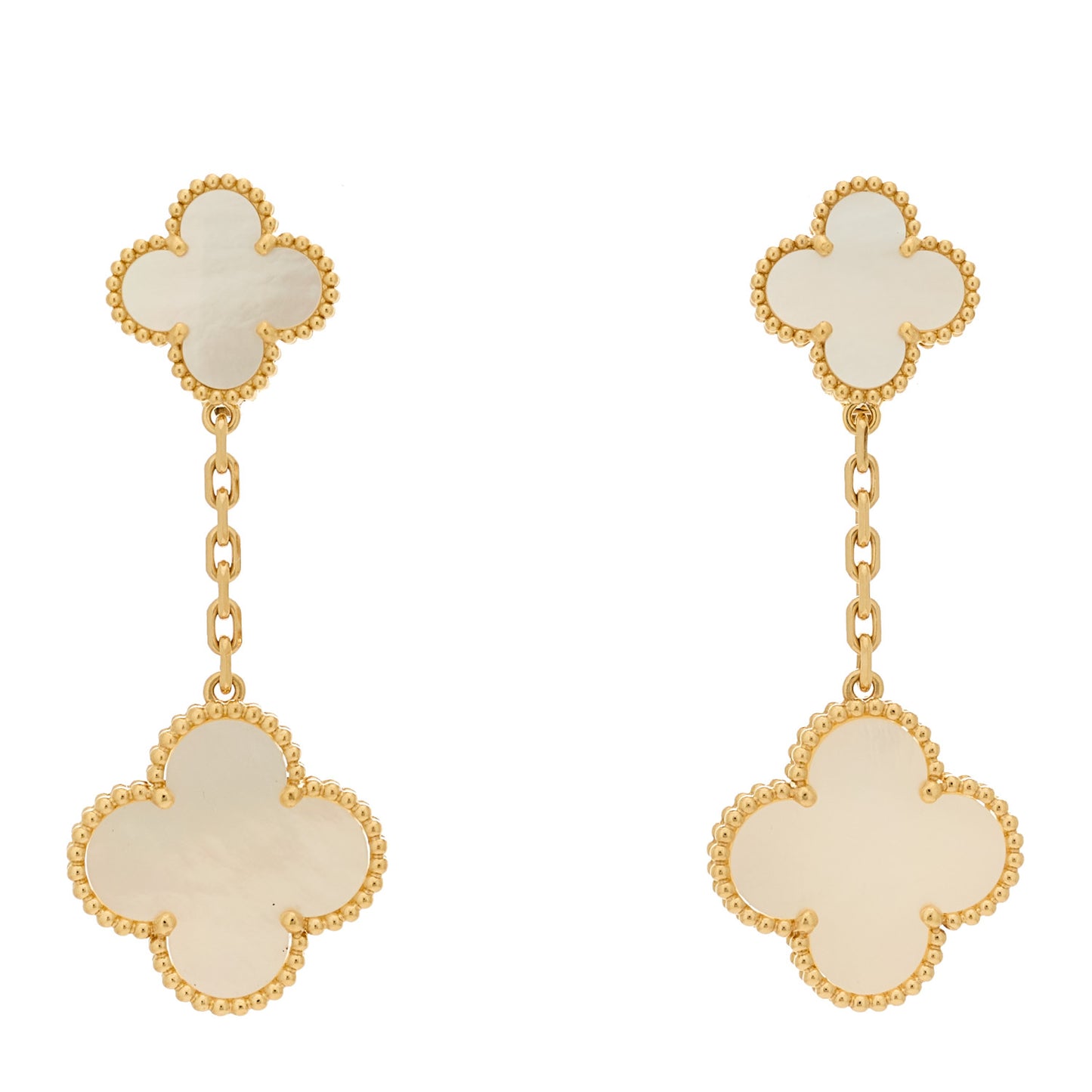 18K Yellow Gold Mother of Pearl 2 Motifs Magic Alhambra Earrings