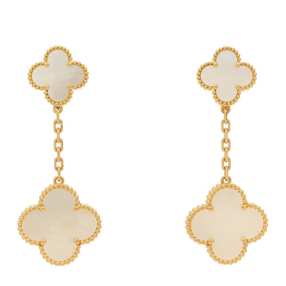 Van Cleef & Arpels 18K Yellow Gold Mother of Pearl 2 Motifs Magic Alhambra Earrings 6 of 10