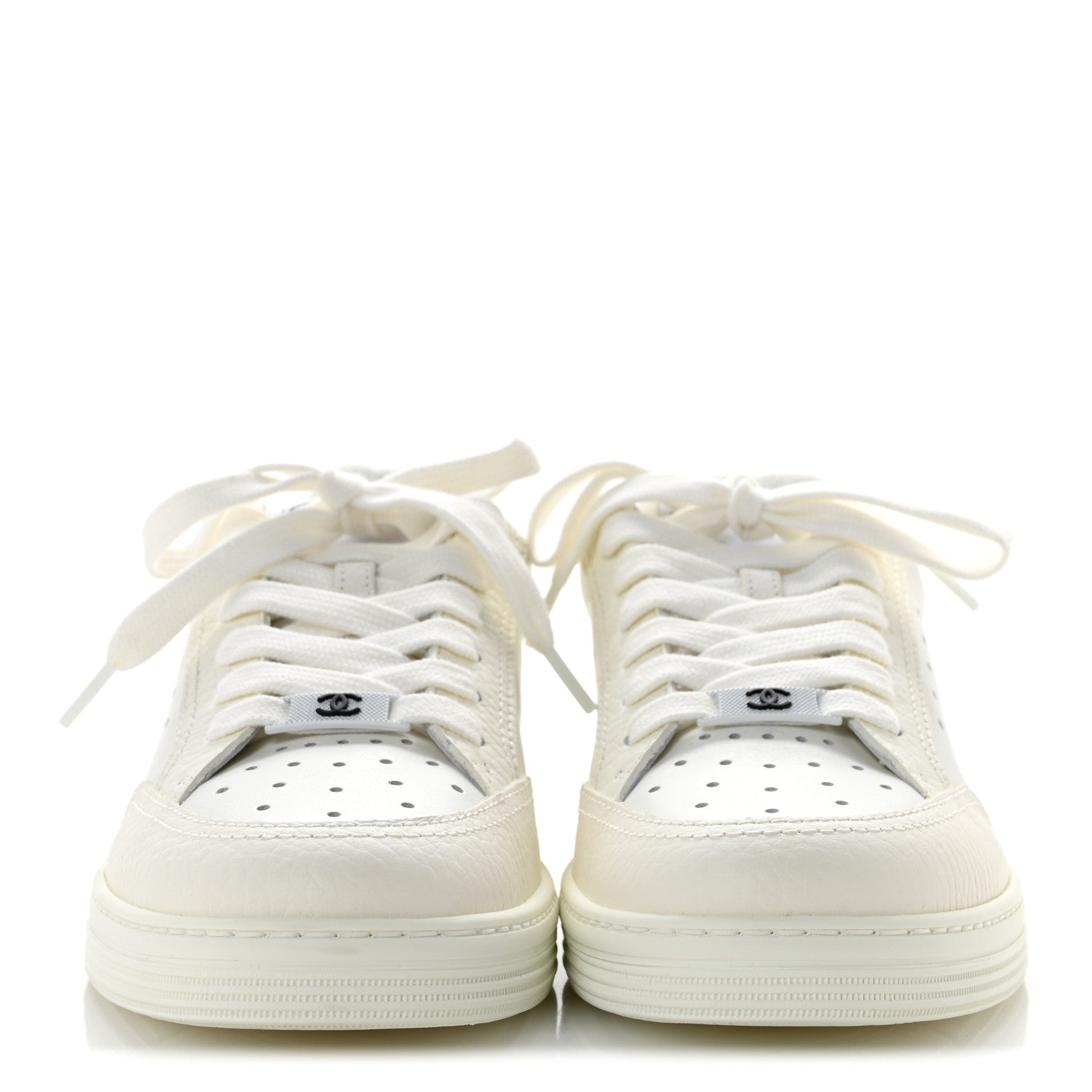 Chanel Grained Calfskin Fabric Womens Logo Sneakers 37.5 White 37.5 White 3 of 11