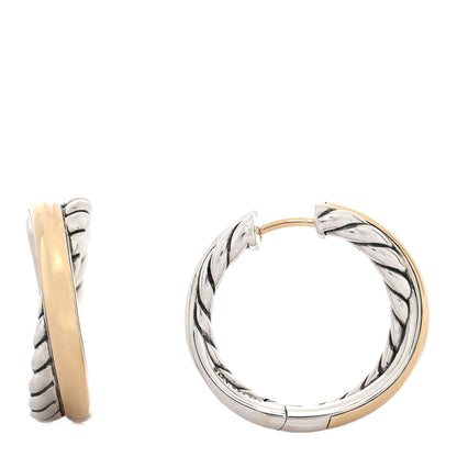 David Yurman Sterling Silver 14K Yellow Gold Crossover Cable Hoop Earrings 1 of 4
