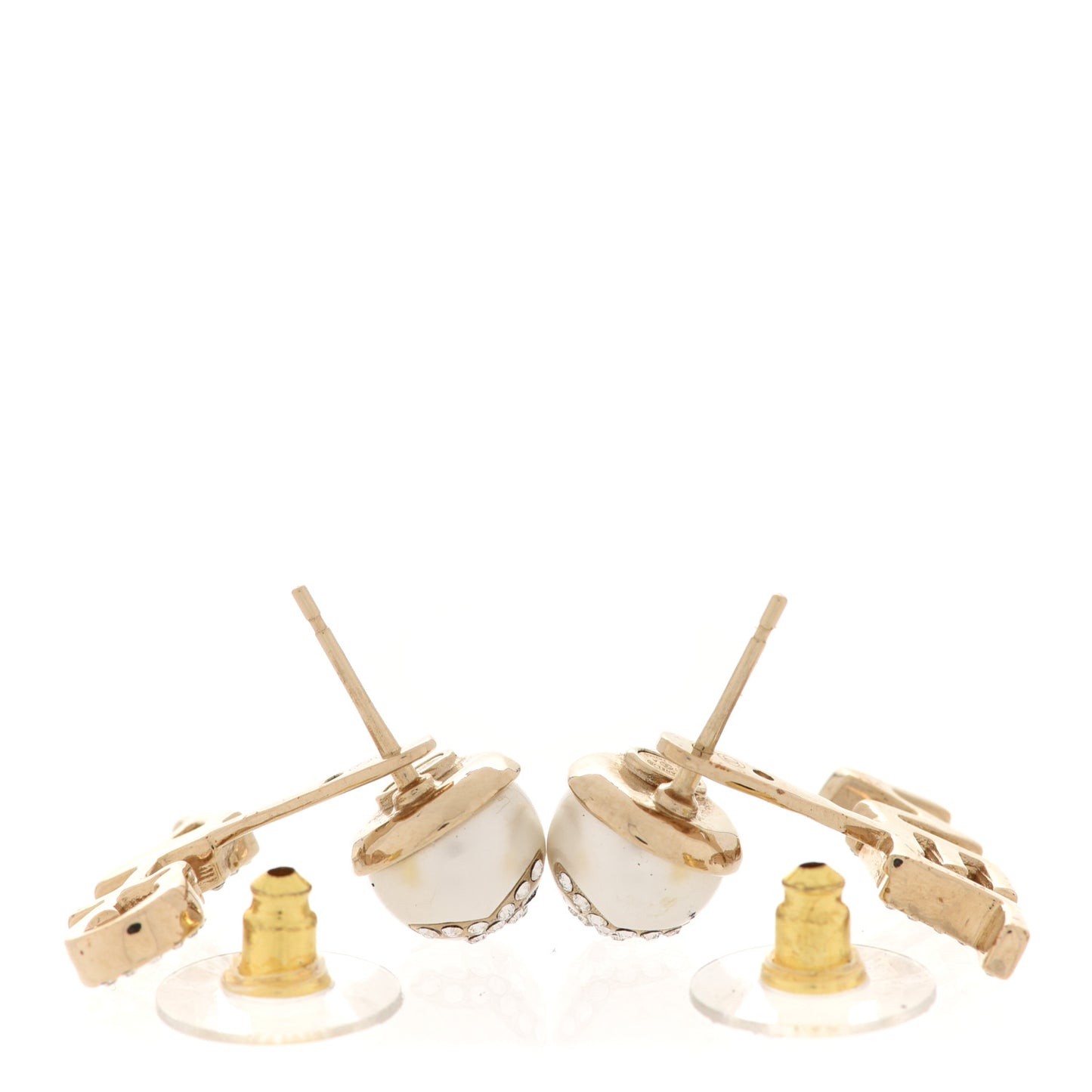 Pearl Crystal Logo Earrings Gold Pearly White