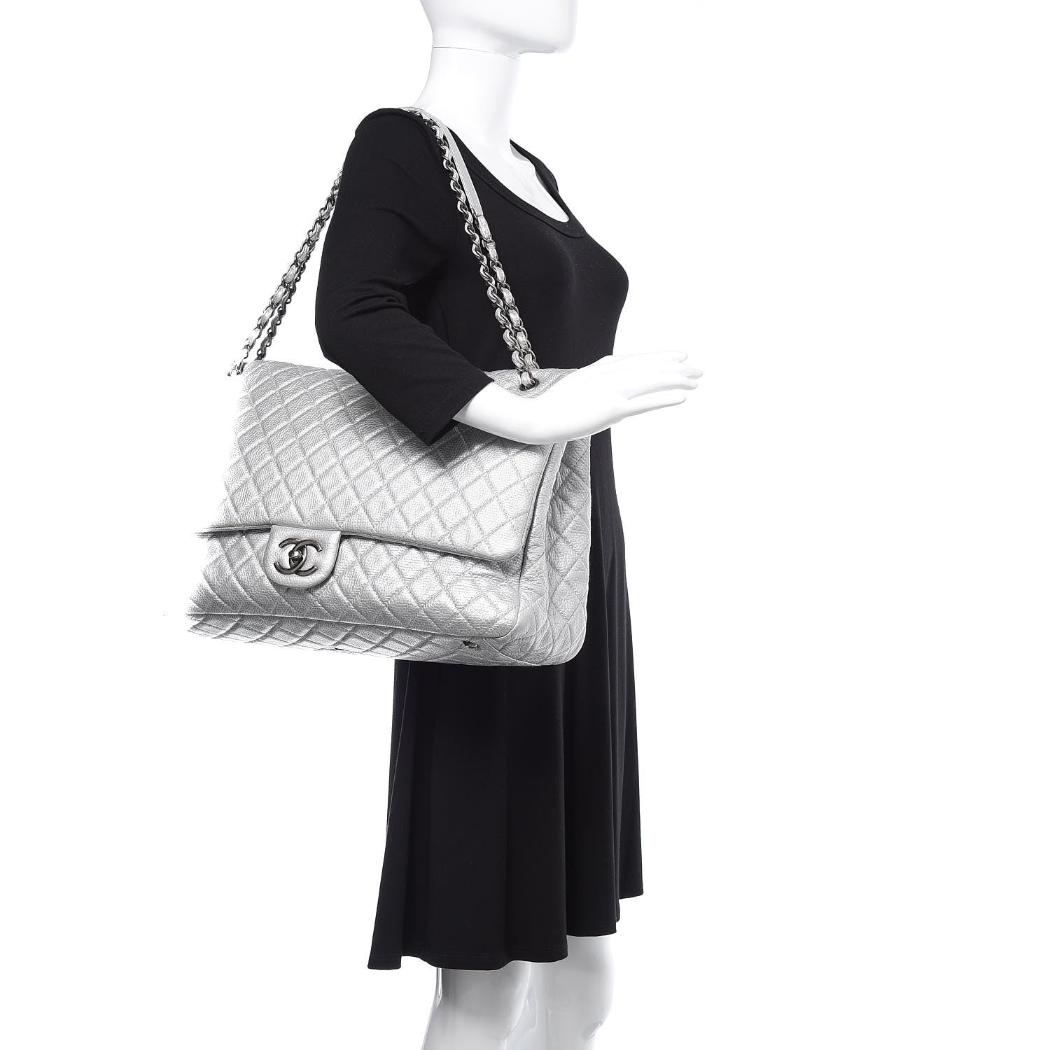 Chanel Metallic Calfskin Quilted XXL Travel Flap Bag Silver 2 of 14