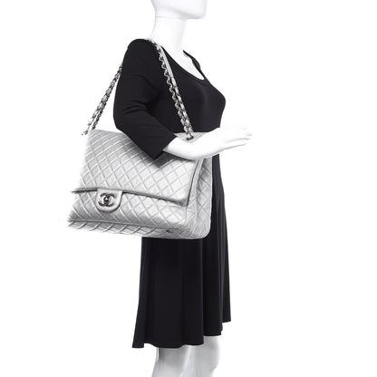 Chanel Metallic Calfskin Quilted XXL Travel Flap Bag Silver 2 of 14