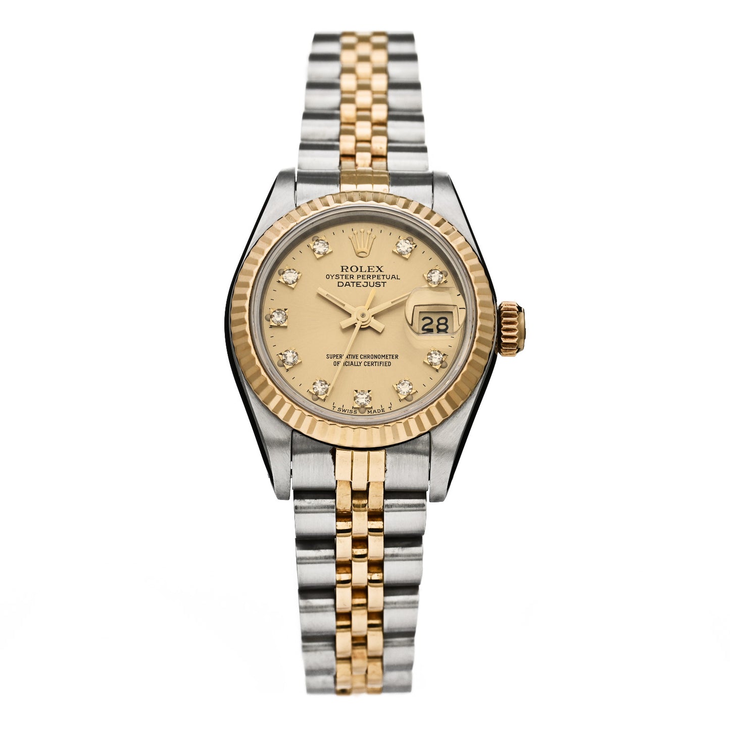 Stainless Steel 18K Yellow Gold Diamond 26mm Oyster Perpetual Datejust Watch Champagne 69173