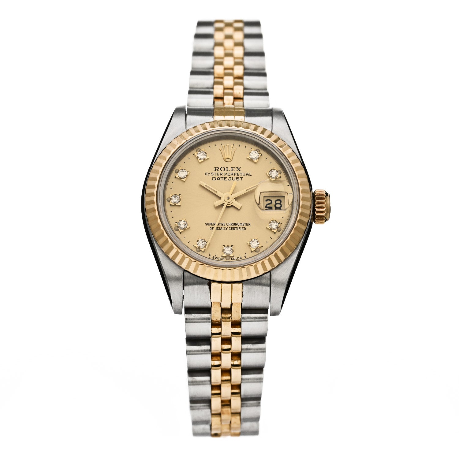 Rolex Stainless Steel 18K Yellow Gold Diamond 26mm Oyster Perpetual Datejust Watch Champagne 69173 1 of 4
