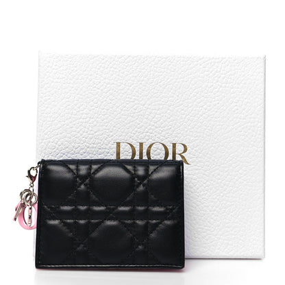 Christian Dior Lambskin Cannage Bi-Color Small Lady Dior Flap Card Holder Black Pink 10 of 10