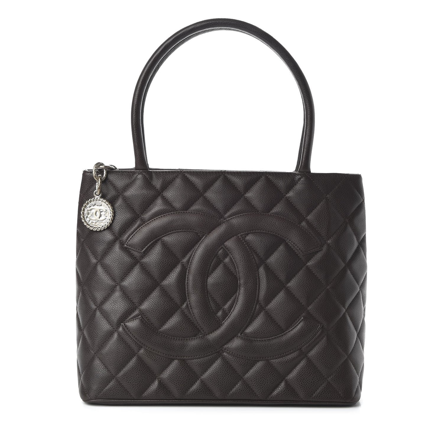 Caviar Quilted Medallion Tote Dark Brown