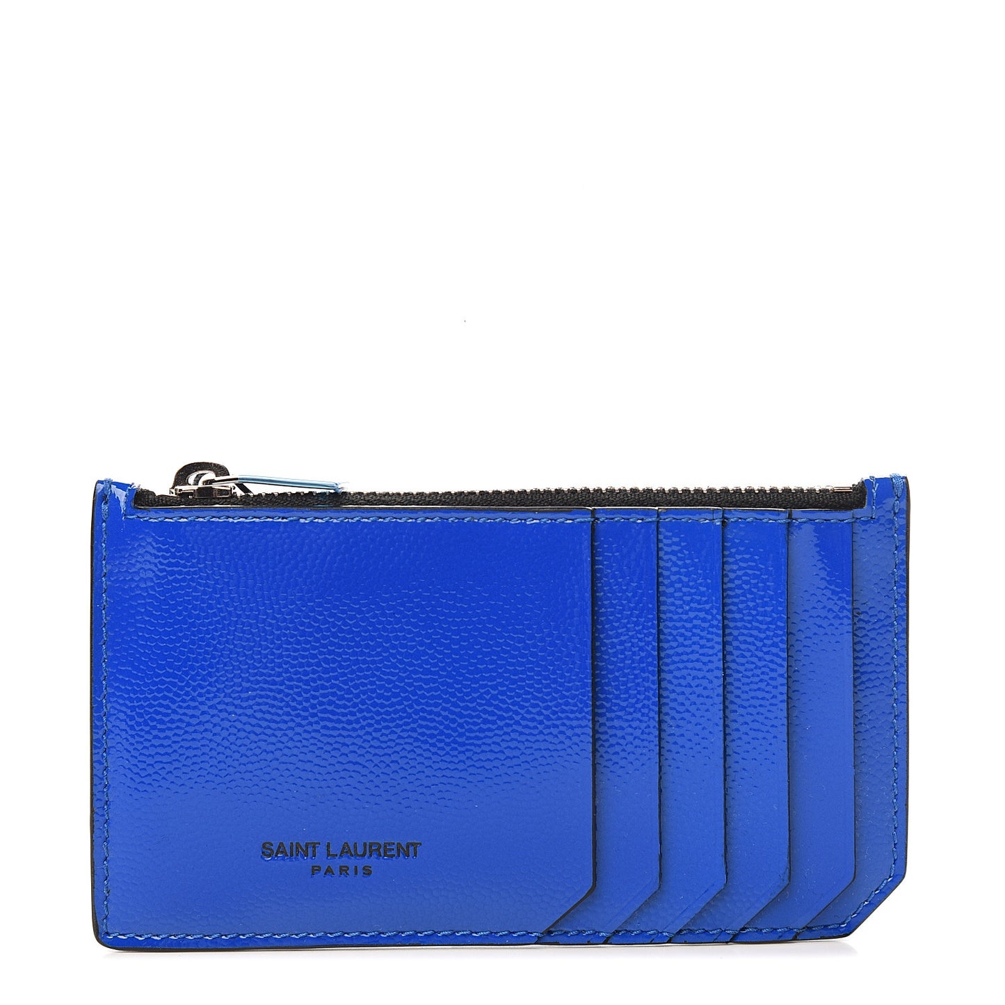 Patent Calfskin 5 Fragments Zip Card Case Blue Majorelle