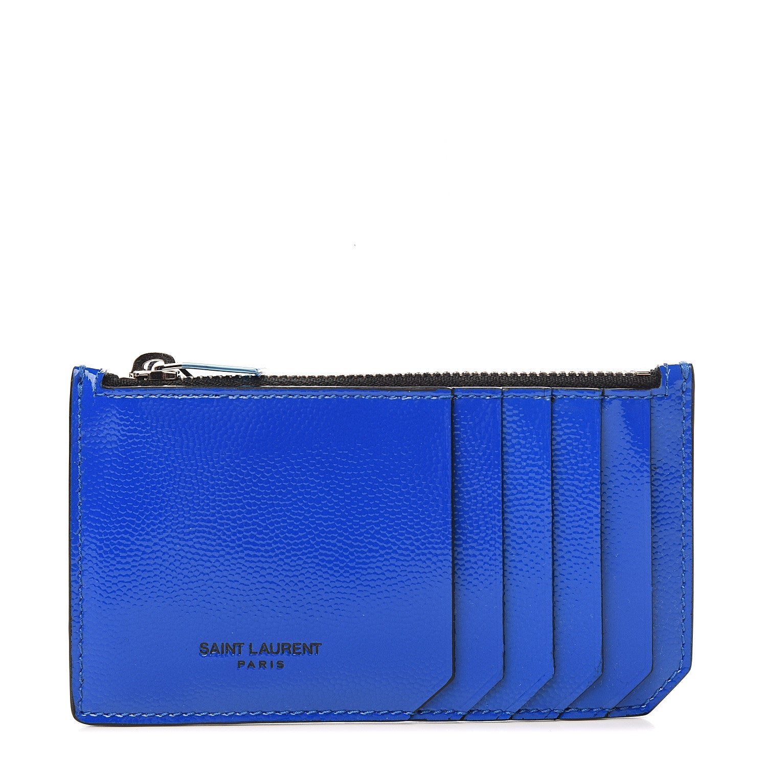 Saint Laurent Patent Calfskin 5 Fragments Zip Card Case Blue Majorelle 1 of 8