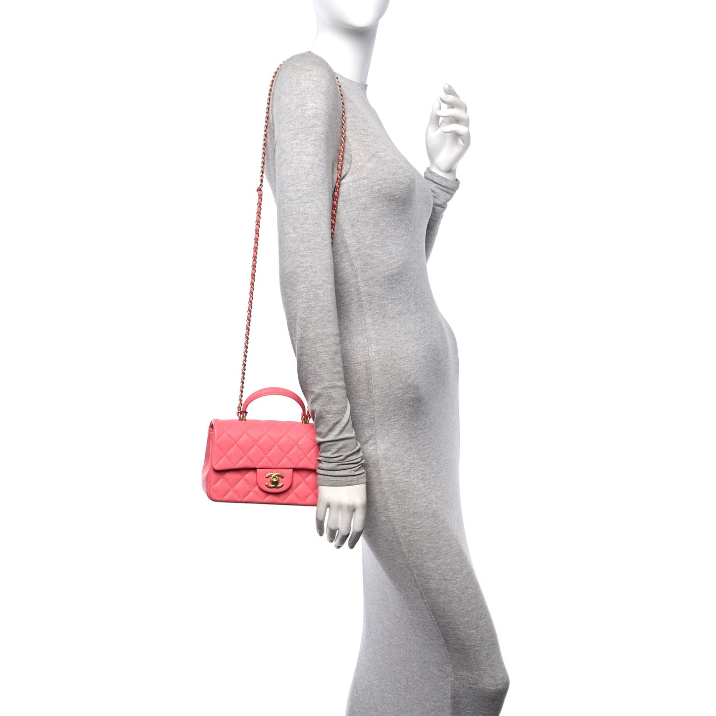 Caviar Quilted Mini Top Handle Rectangular Flap Pink