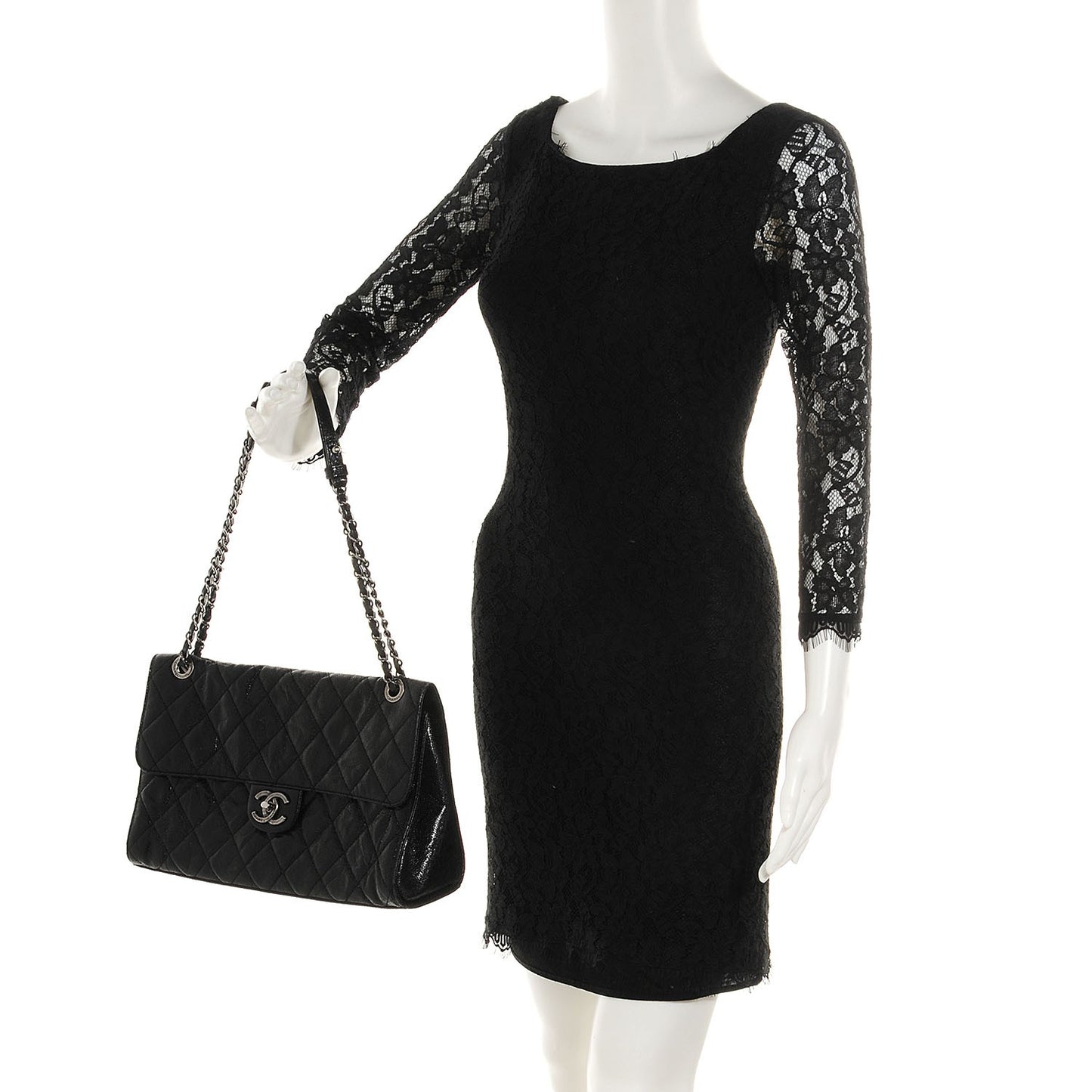 Crumpled Grained Calfskin CC Crave Jumbo Flap Black