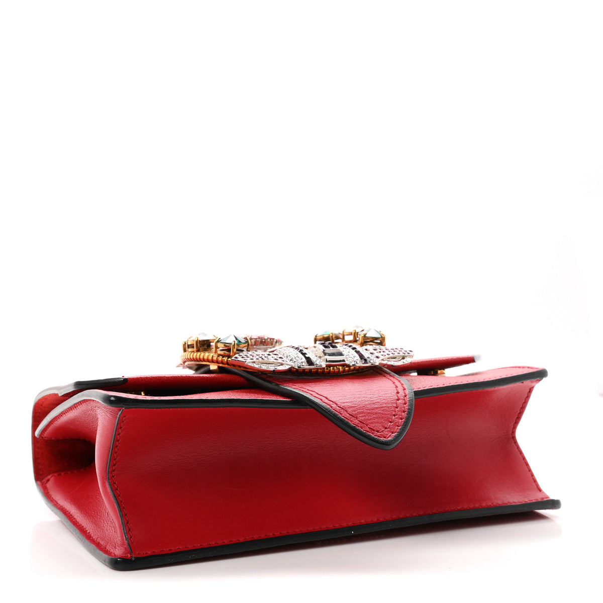 Goatskin Madras Soft Calf Crystal Embellished Shoulder Bag Red