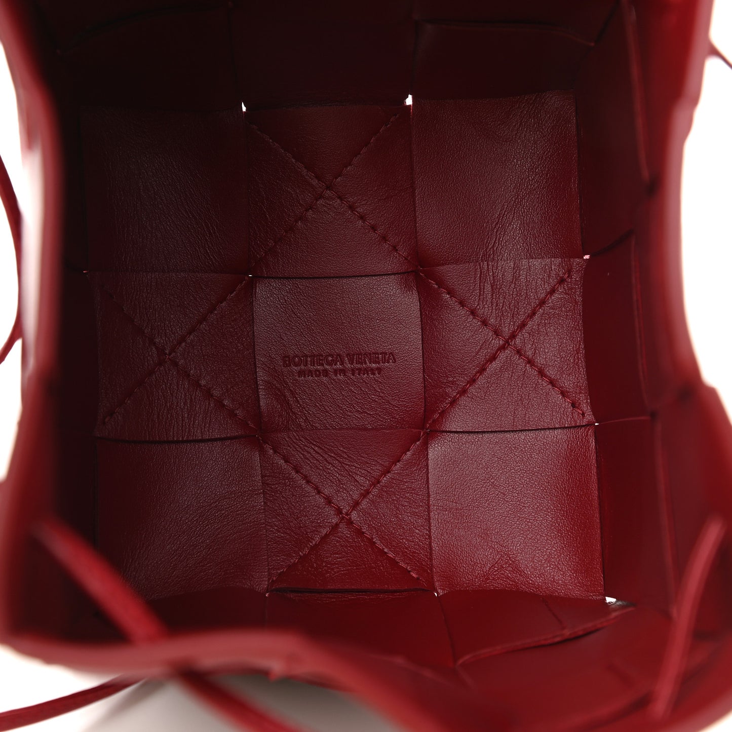 Lambskin Intreccio Small Crossbody Bucket Bag Dark Red
