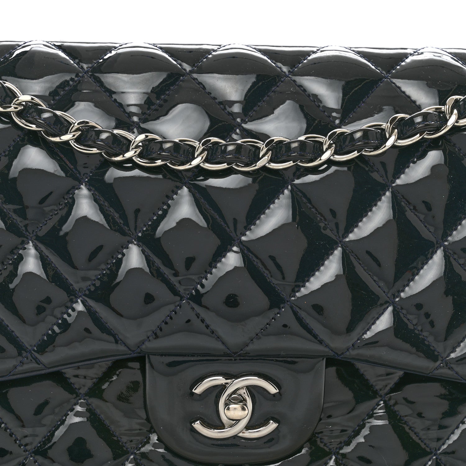 Chanel Patent Quilted Jumbo Double Flap Navy 5 of 11