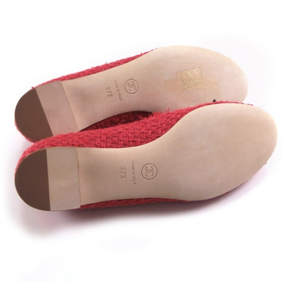 Tweed Bow Loafers Red 37.5
