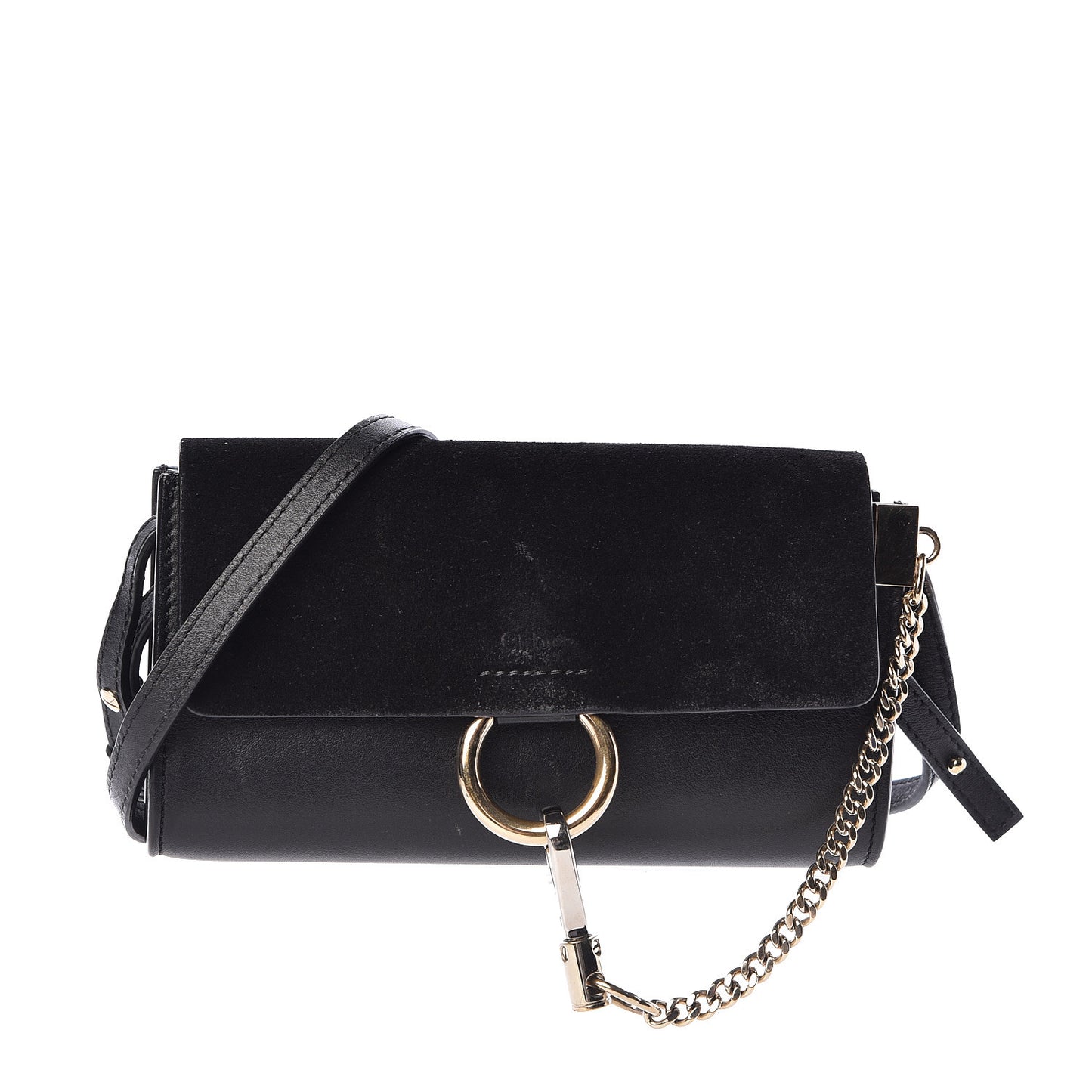 Suede Calfskin Mini Faye Shoulder Bag Black
