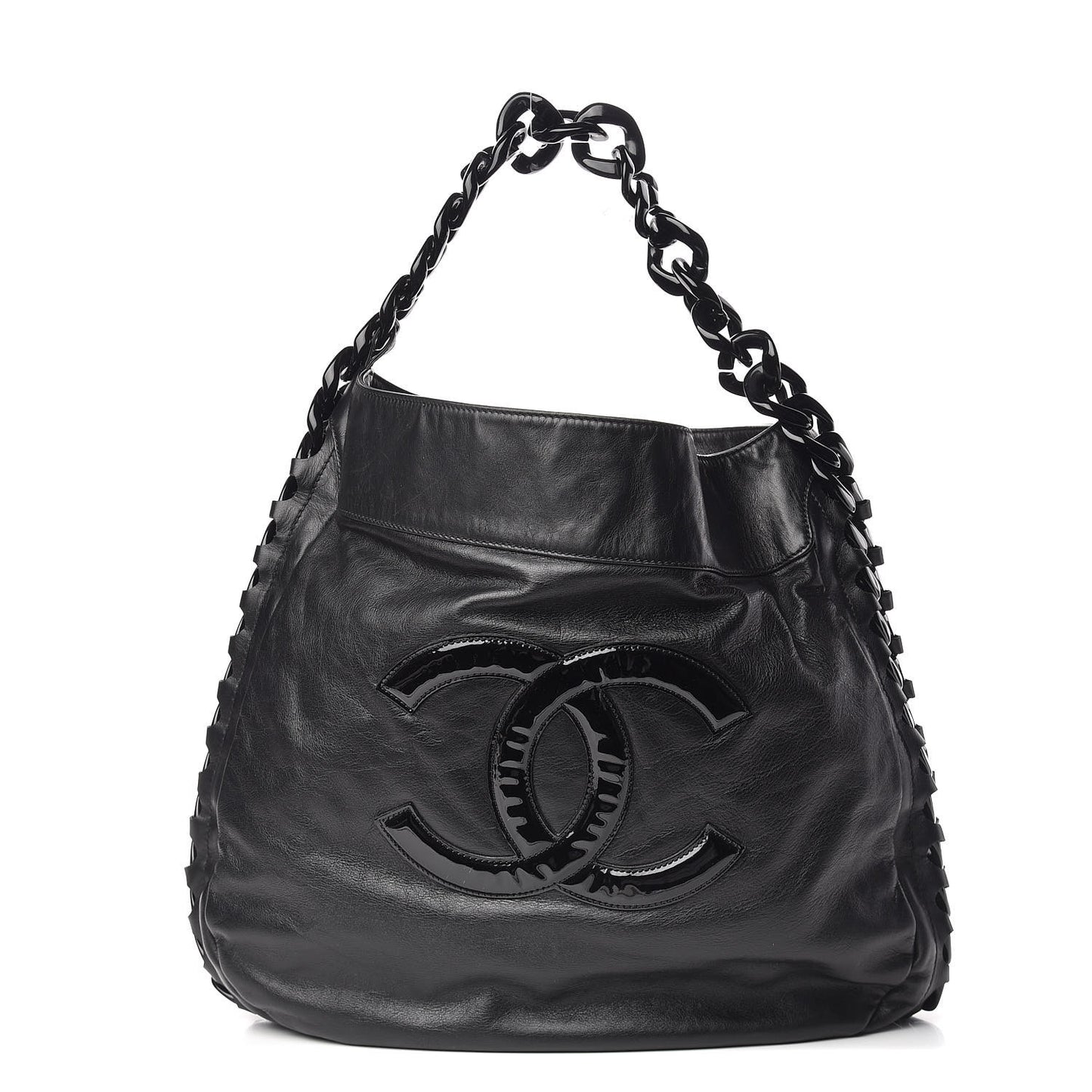 Calfskin Modern Chain Rhodoid Hobo Black