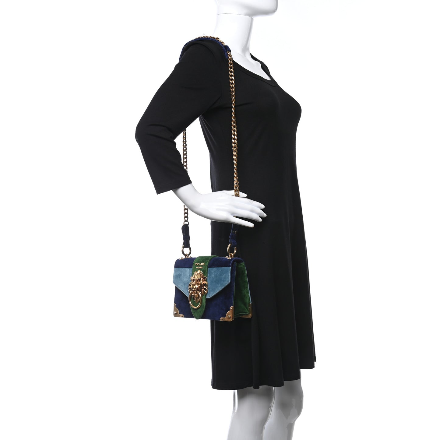 Velluto Lions Head Cahier Shoulder Bag Azzurro