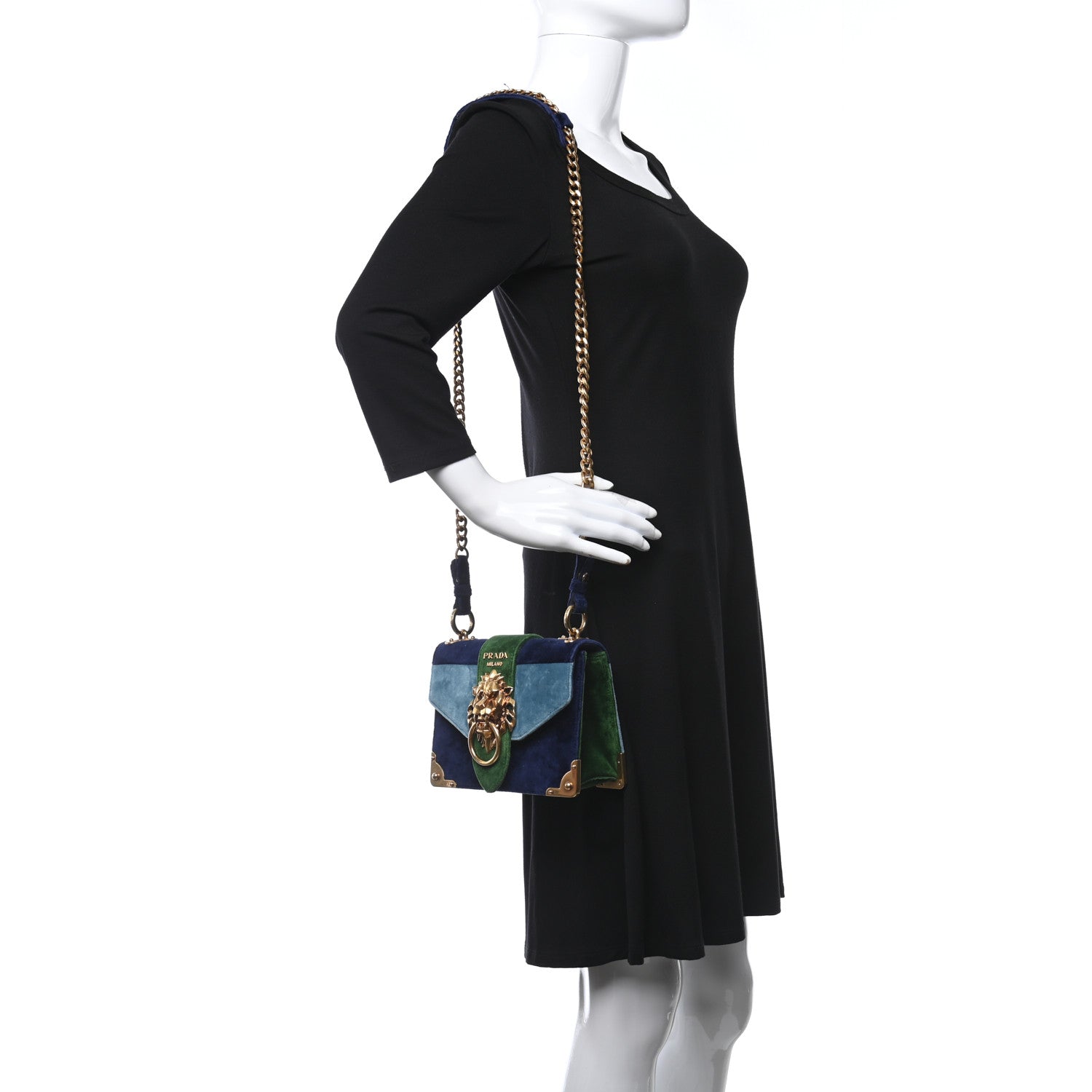 Prada Velluto Lions Head Cahier Shoulder Bag Azzurro 2 of 9