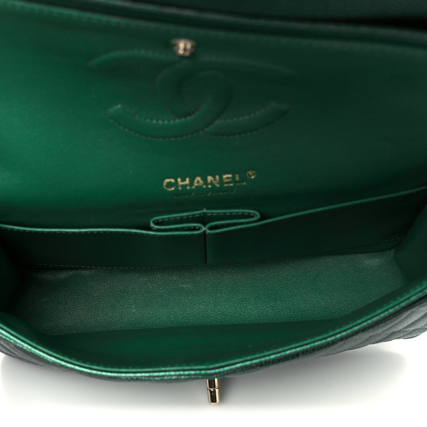 Chanel Metallic Caviar Quilted Medium Double Flap Green 5 of 11
