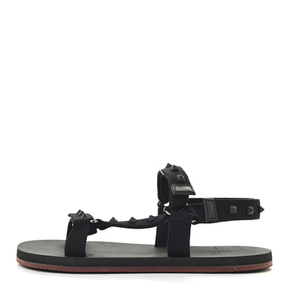 Valentino Garavani Nylon Rockstud Velcro Sandals 39 Black 1 of 9