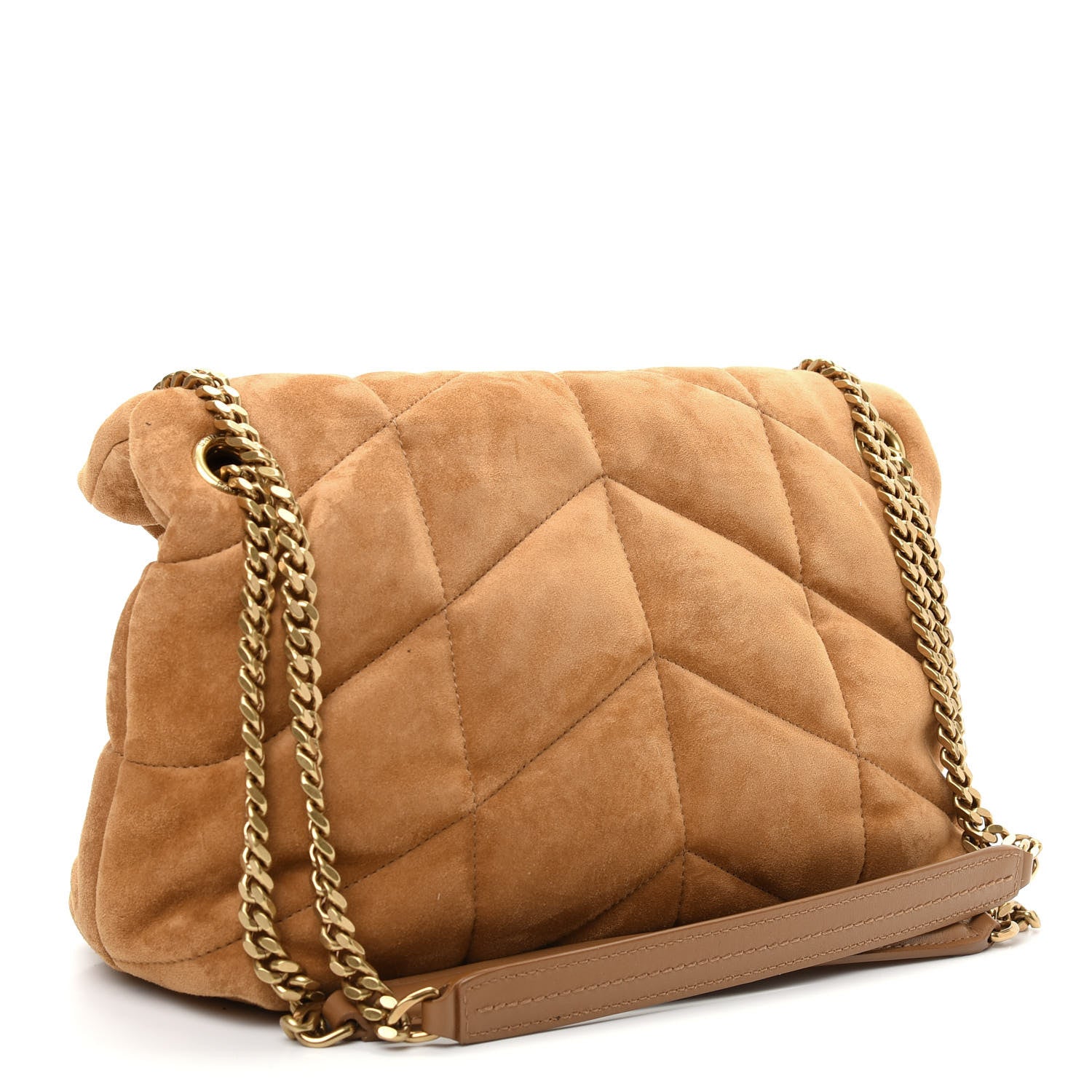 Saint Laurent Suede Calfskin Quilted Small Loulou Puffer Monogram Chain Satchel Cinnamon 3 of 9